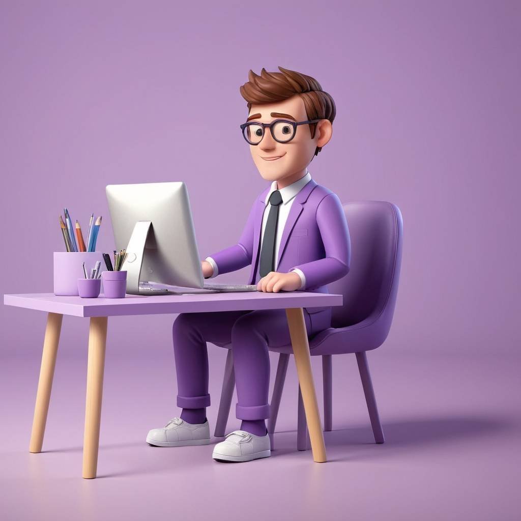 3D illustration of a marketing professional building backlinks at a desk